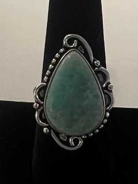 Teardrop Amazonite Ring 💧 Size 8.5 | 925 Silver Plated | Boho Chic Statement